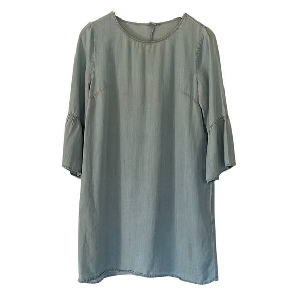 Paper Crane Denim Look Bell Sleeve Light Wash Flowy Boho Dress Size M - Picture 1 of 11